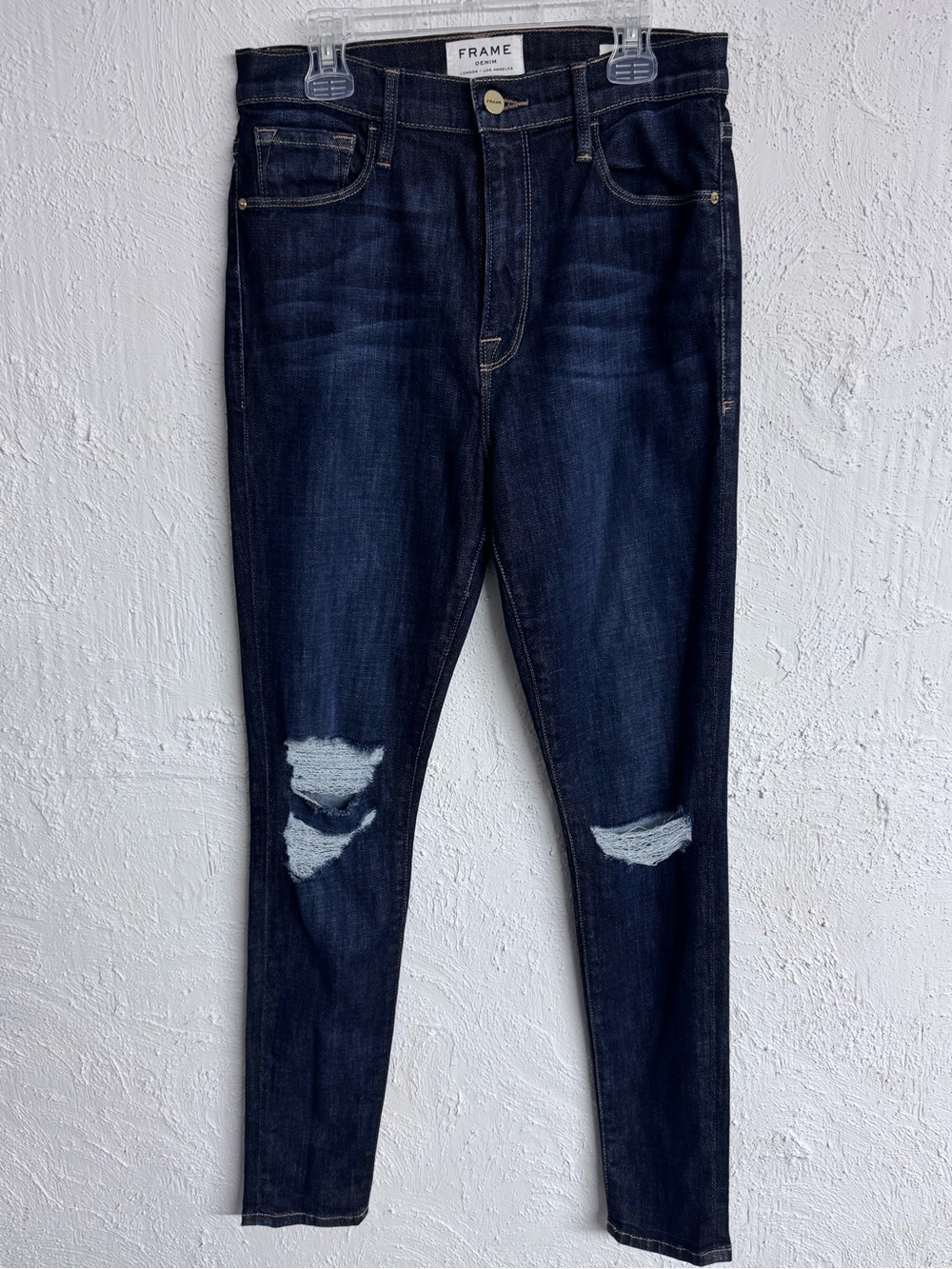 FRAME Denim Ali High Rise Skinny Distressed Dark Wash Jeans Size 28